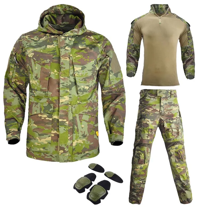 

Army Field Jacket+Pants+Shirts Men's Military Cotton Hooded Coat Parka Tactical Uniform Windbreaker Hunting Clothes Overcoat