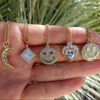 2021 new trendy gold color plated pave cubic zirconia smiling heart square necklace for women girls friendship jewelry gift