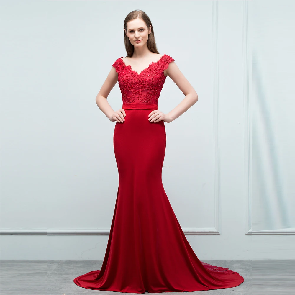 Женское вечернее платье русалка длинное бордовое кружевное для выпускного