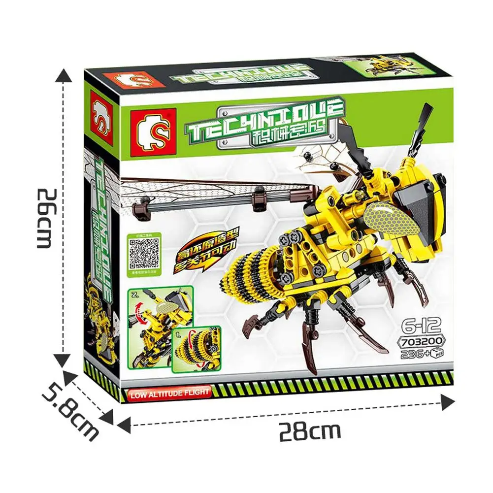 

Children's Kids Insect Series Yellow Bee Red Dragonfly Bee Mechanical Building Blocks Toys
