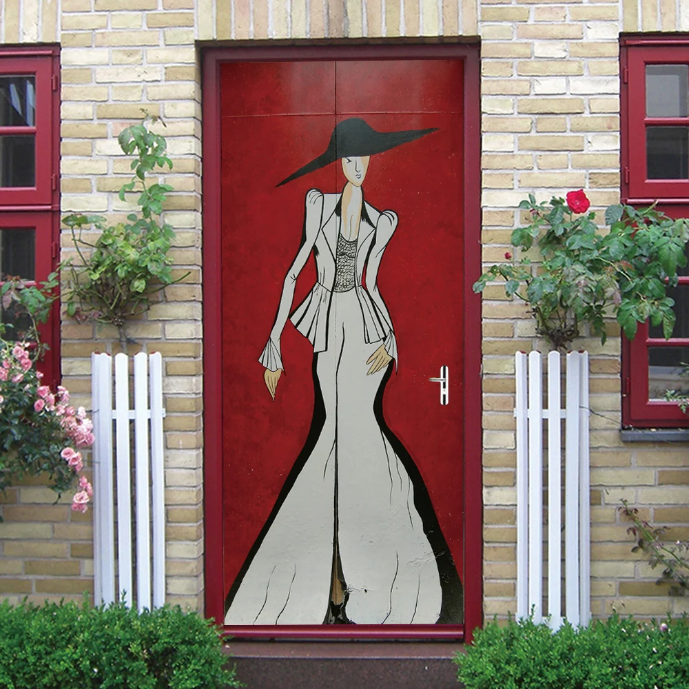 

3D creative Oil Painted City Beauty door stickers wall stickers self-adhesive waterproof removable