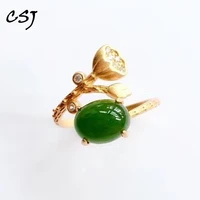 csj new design natural hetian jasper ring sterling 925 silver lotus fine jewelry for women girl wedding party gift box