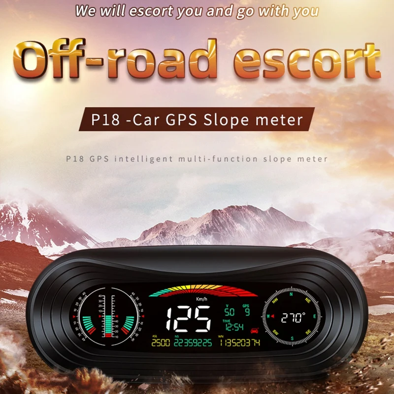 

P18 GPS HUD Head Up Display Car SMART GPS SLOPE METER Speeeter Inclinometer Pitch Automotive Compass Altitude Clock