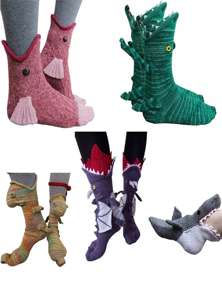 

New Knit Crocodile Socks Knitted Animal Carp Shark Chameleon Socks Cute Novelty Winter Warm Sock for men women Christmas Gift