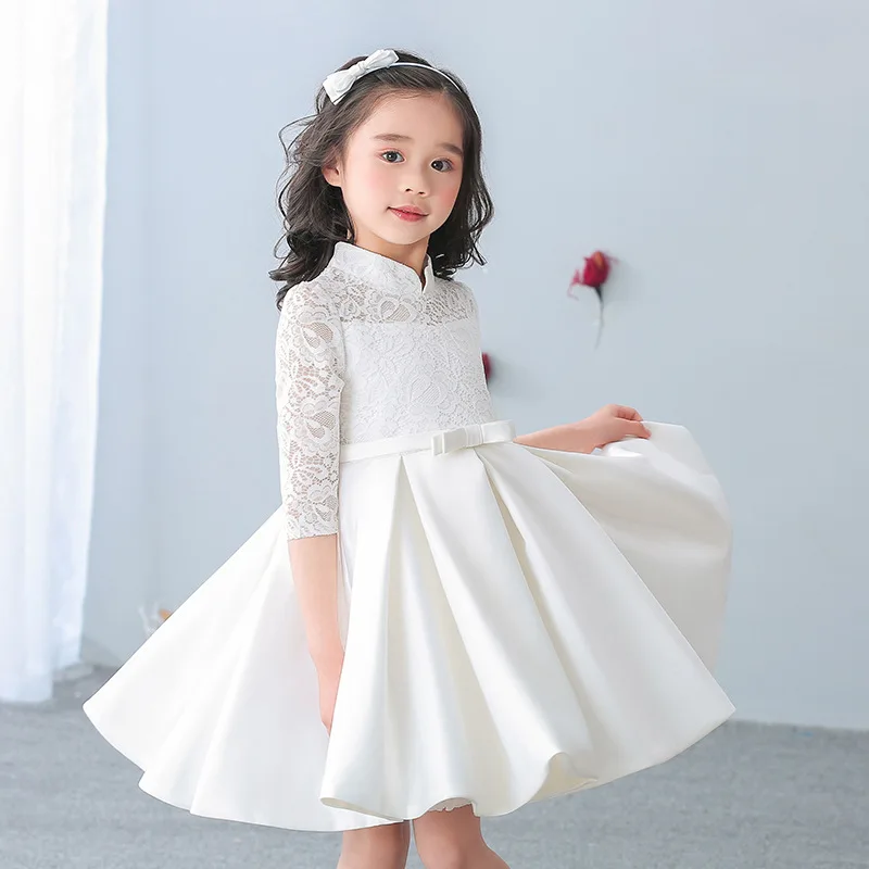 

New Flower Girls Dress Kids Lace Bodice Sleeves Dresses for Girls Formal Princess Dress Ball Gown