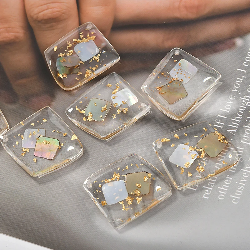 Подвеска в форме смолы из натуральной ракушки Золотая фольга материал для