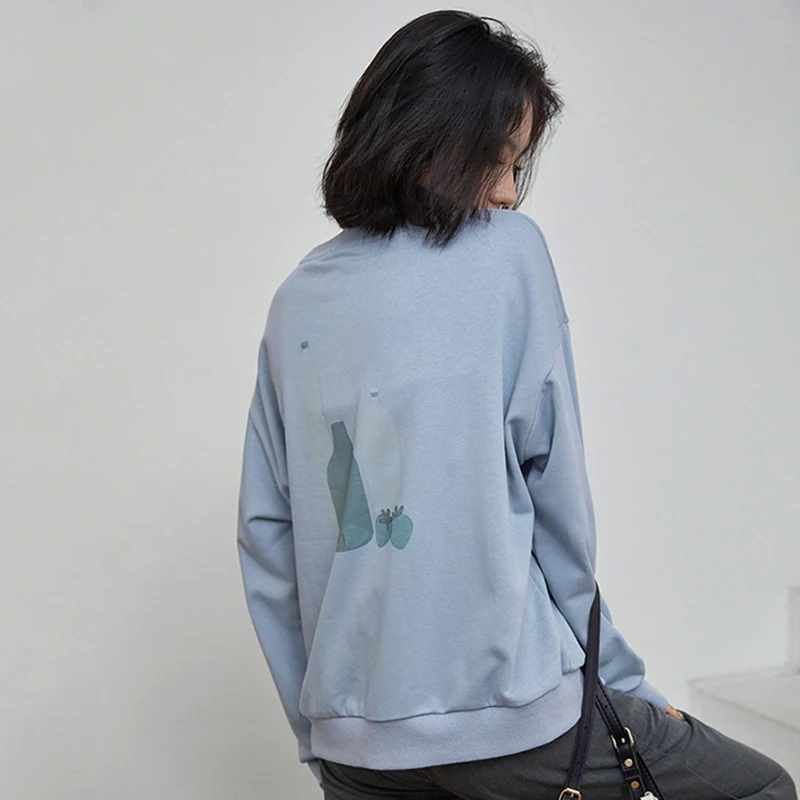 

LY VAREY LIN Spring Autumn New Women Casual Print O-neck Long Sleeve Pullover Female Loose Pink Blue High Waist Sweatshirt