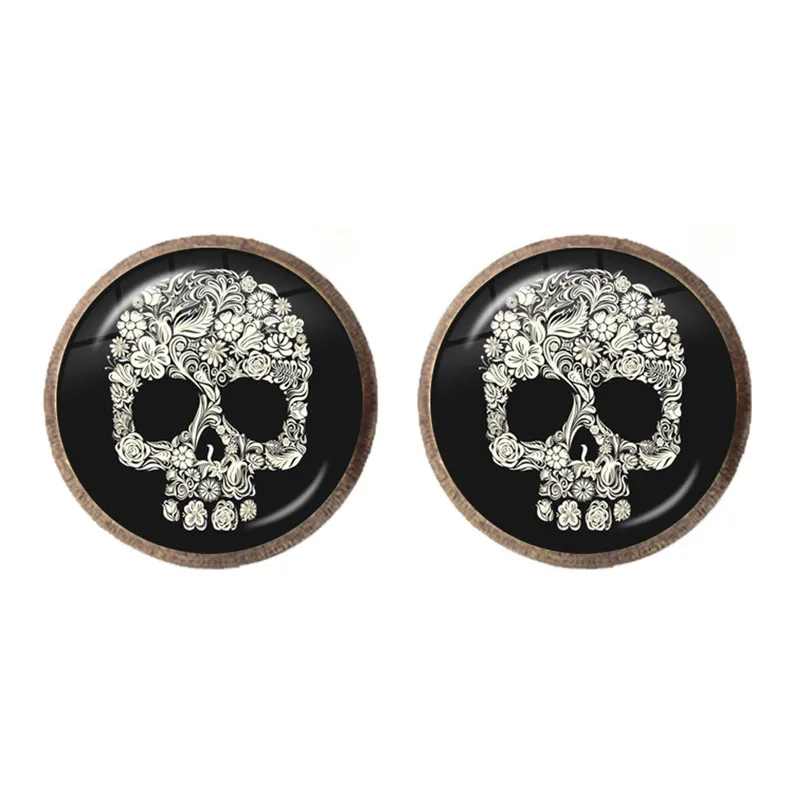 Серьги-гвоздики мужские и женские стеклянные с кабошоном в виде черепа |