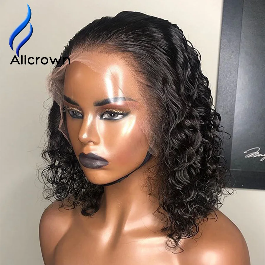 Alicrown кудрявые волосы на фронте шнурка человеческие парики для женщин