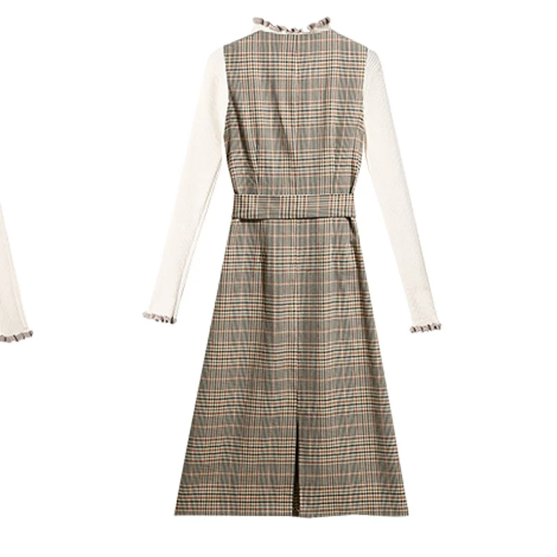 

Korean Fashion Autumn Winter Knitted Dress Women Sweater Dress Vintage One Piece OL Slim Office Pullover Knit Dresses Midi Dress