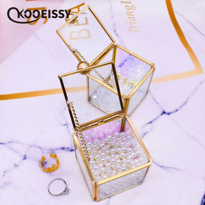 Мини стеклянная металлическая подарочная коробка Свадебная для колец подарок на