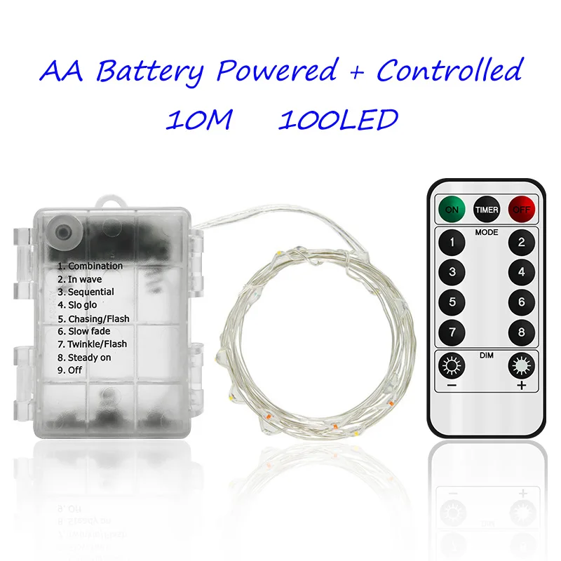10M Battery 8Modes Светодиодный светильник-гирлянда с серебряной проволокой, теплая белая Гирлянда, украшение для дома, Рождества, свадьбы, вечеринки, питание от батареи, тесто, USB, 10 м - Испускаемый цвет: 10M Battery 8Modes