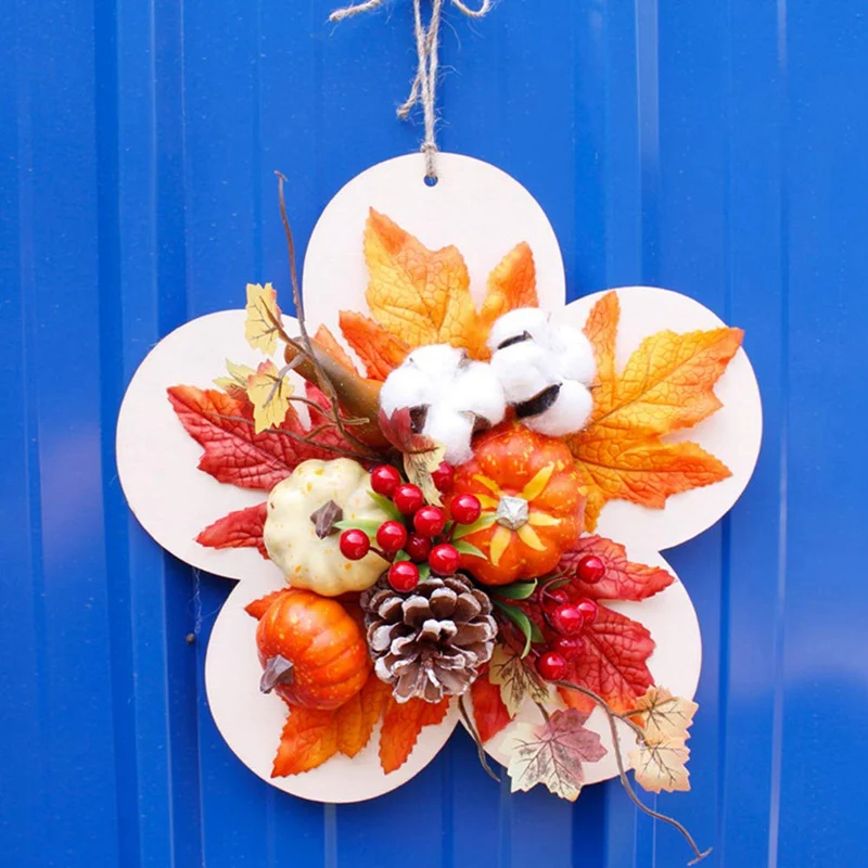 Big deal Artificial Fall Wreath with Pumpkins Berries Maple Leaves Berry Autumn Harvest Garland for Thanksgiv | Дом и сад