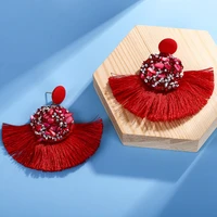hocole colorful crystal fringe earring boho long tassel earrings for women circle vintage dangle round earing fashion jewelry