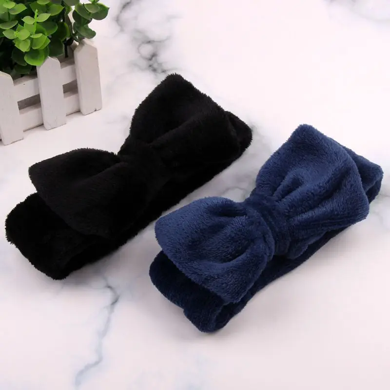 

Fashion Bath Makeup Soft Headband Cute Bow Hair Bands Girls Solid Color Coral Fleece Wash Face Elastic Headband Hair Accessories