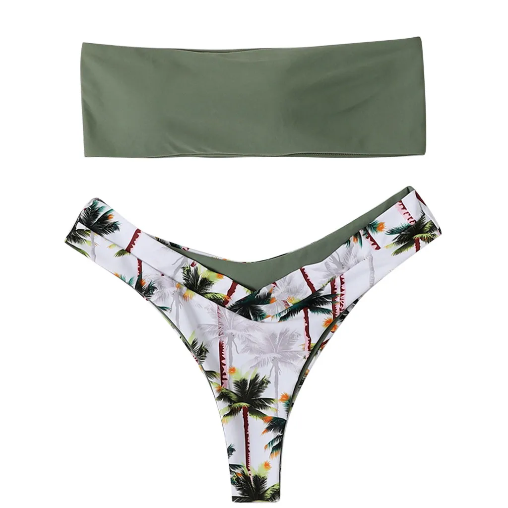 1 шт. топ труба с принтом листьев открытыми плечами мягкий бюстгальтер купальник