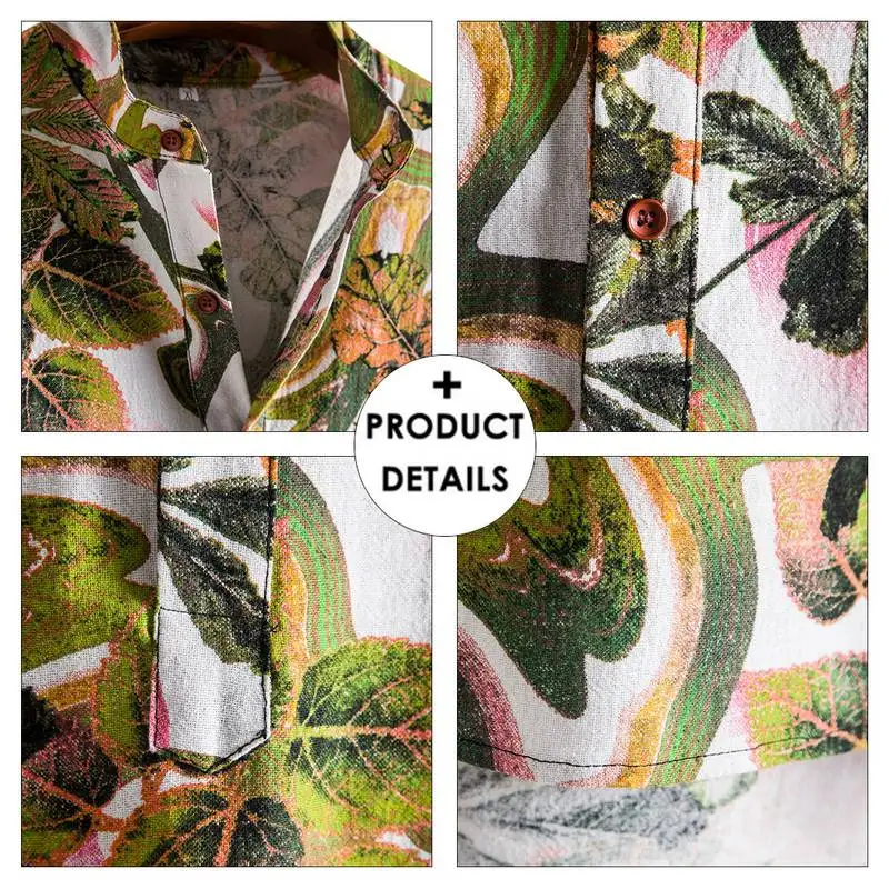 

SHUJIN Linen Short Sleeve Shirt Men Summer Floral Loose Casual Hawaii Holiday Beach Shirt Tee Top Buttons Blouse National Style
