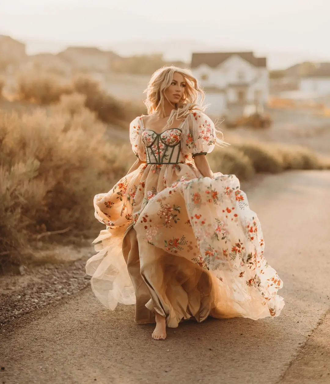 Женское вечернее платье со шлейфом Ever Pretty Длинное Пышное из тюля с цветочным