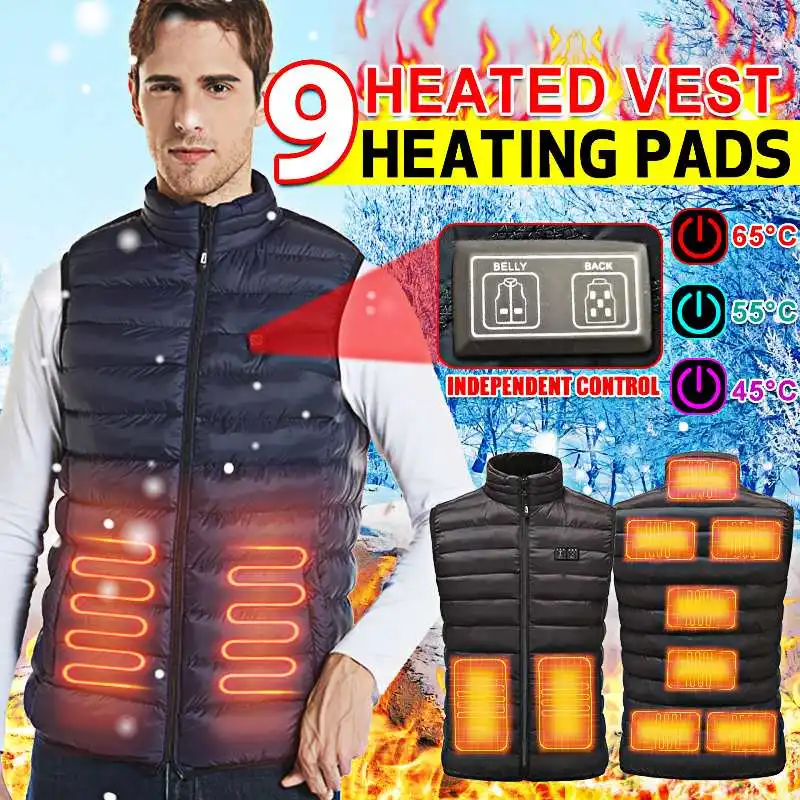 

9 Heated Vest Zones Electric Heated Jackets Men Women Sportswear Heated Coat 90% Eiderdown Heat Coat USB Heating Jacket Camping