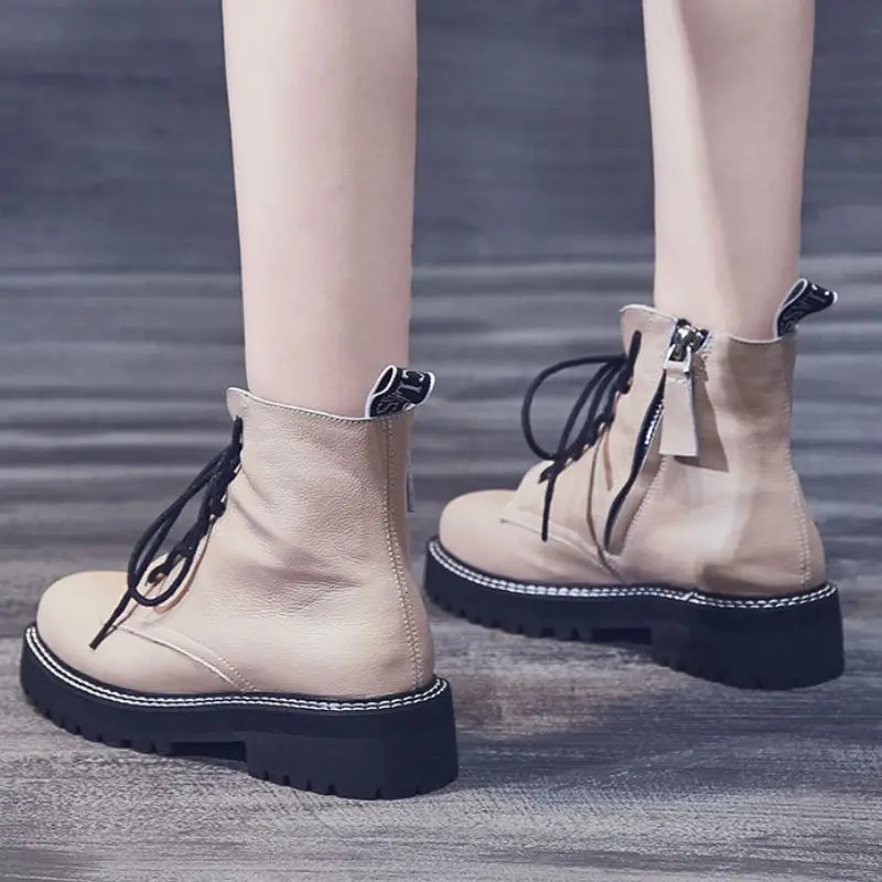 

KemeKiss 2021 Women Ankle Boots Real Leather Thick Sole Women Winter Autumn Short Boots Fashion Shoes Women Footwear Size 34-40
