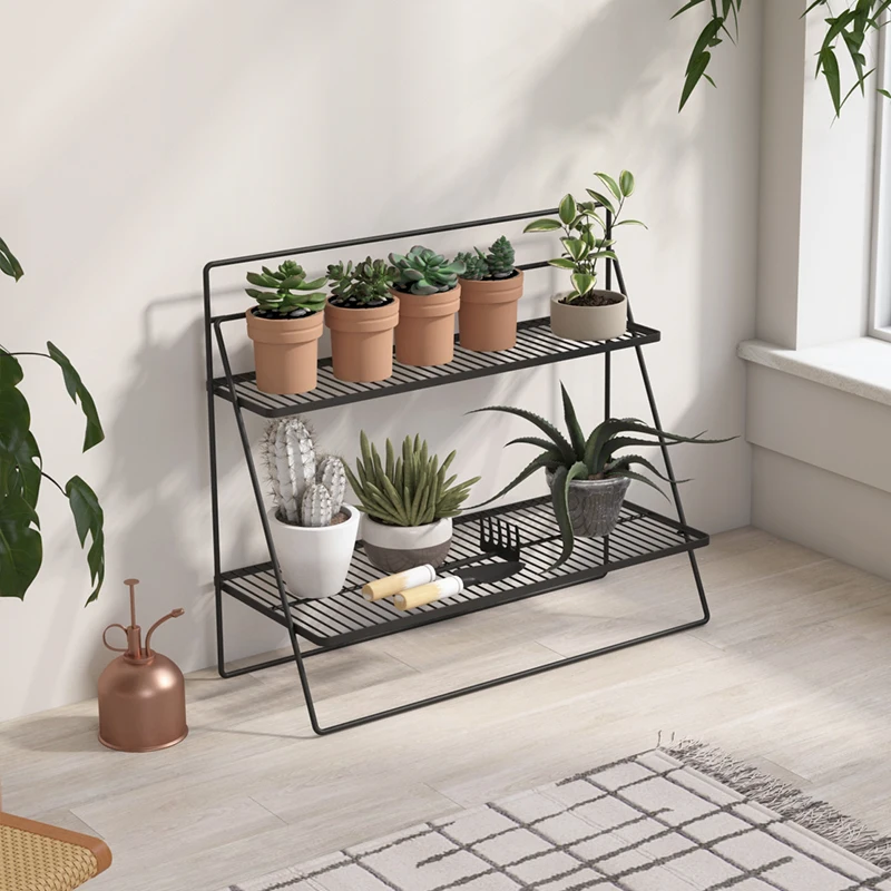 Balcony Multi-Layer Trapezoidal Small Potted Plant Wrought Iron Shelf Flower Pot Stand Outdoor Green Plant Rack