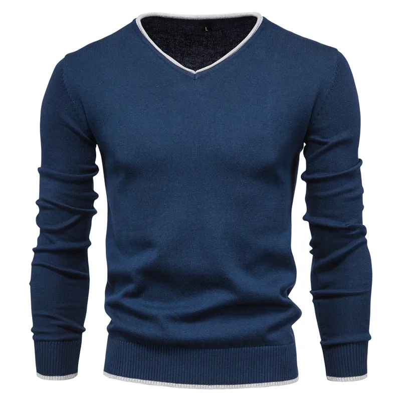 

2020 New 100% Cotton Pullover V-neck Men's Sweater Solid Color Long Sleeve Autumn Slim Sweaters Men Casual Pull Men Clothing
