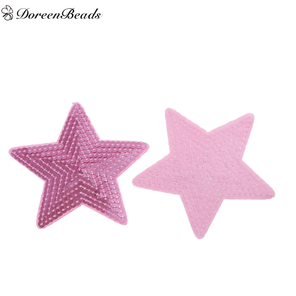 DoreenBeads 3 шт. полиэстер патчи Аппликации DIY Скрапбукинг Ремесло пентаграмма Звезда фиолетовый фуксия серебро розовый блестки 9 см x 9 см