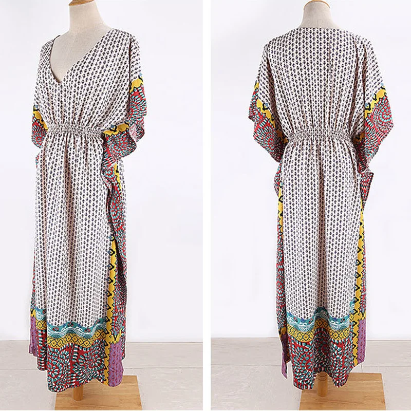 

FORERUN Summer Beach Dress Women Kaftan Floral Long Bikini Swim Suit Cover Up Saidas De Praia Longa Pareo Playa Mujer