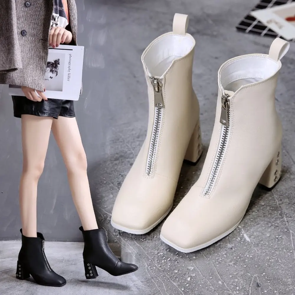 Женские ботинки белые на осень и зиму новинка 2019 британская ветрозащитная обувь