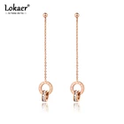 Серьги-подвески Lokaer E20054 женские, Висячие классические из нержавеющей титановой стали с кристаллами фианита, свадебные ювелирные украшения с римскими цифрами для девушек и женщин