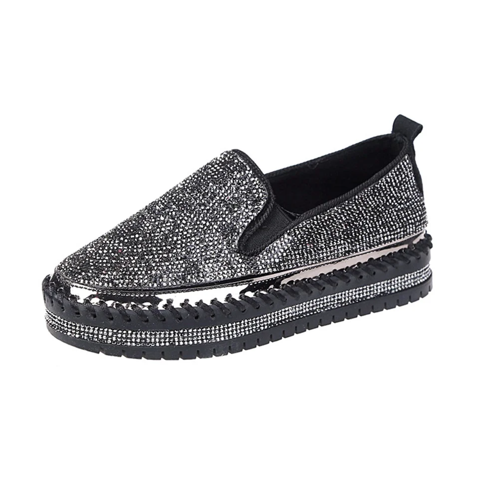 

Women Flat Shoes Shiny Rhinestones Platform Shoes Thick Bottom Fashion Spring Autumn Comfortable Casual Loafers