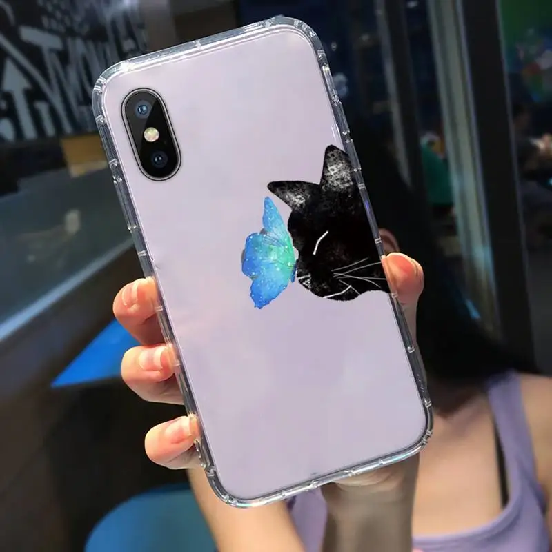 

Cute cat Phone Case Transparent for iPhone 11 12 mini pro XS MAX 8 7 6 6S Plus X 5S SE 2020 XR