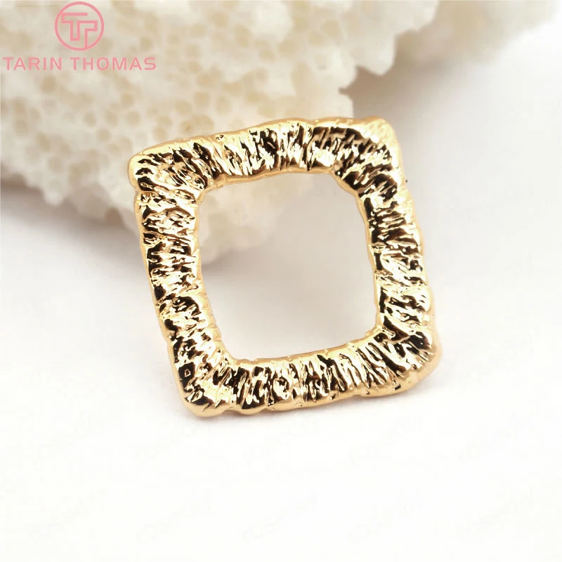 (33510)10 шт. 14*14 мм латунные рельефные Квадратные Кольца с 24 каратным золотом