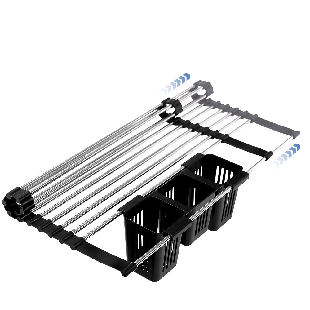 

Foldable Multifunction Dish Drying Rack Kitchen Organizer Storage Drainer Stainless Retractable Rack Over Sink With Utensil Hold