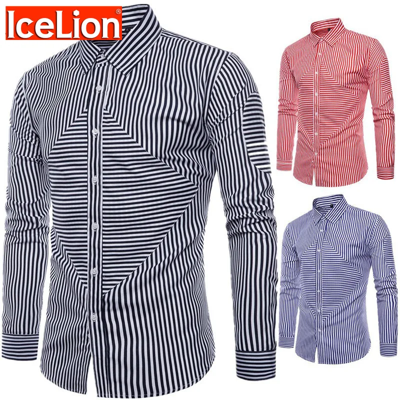 Мужская хлопковая рубашка с длинным рукавом в полоску | одежда