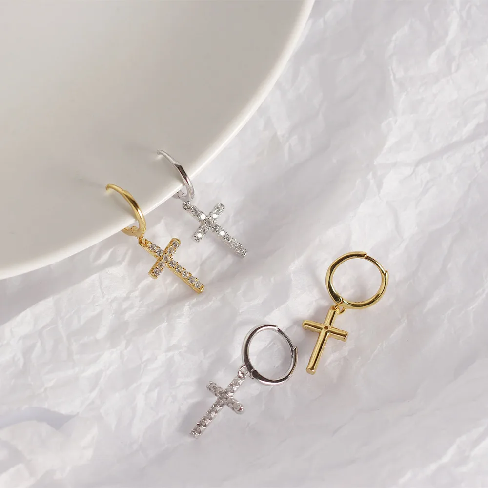 Новое поступление изысканные маленькие серьги 100% 925 пробы серебро циркон крест