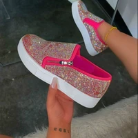 autumn fashion new products lok fu shoes sequin thick soled women shoes deep mouth side zipper hot selling casual shoes kn302