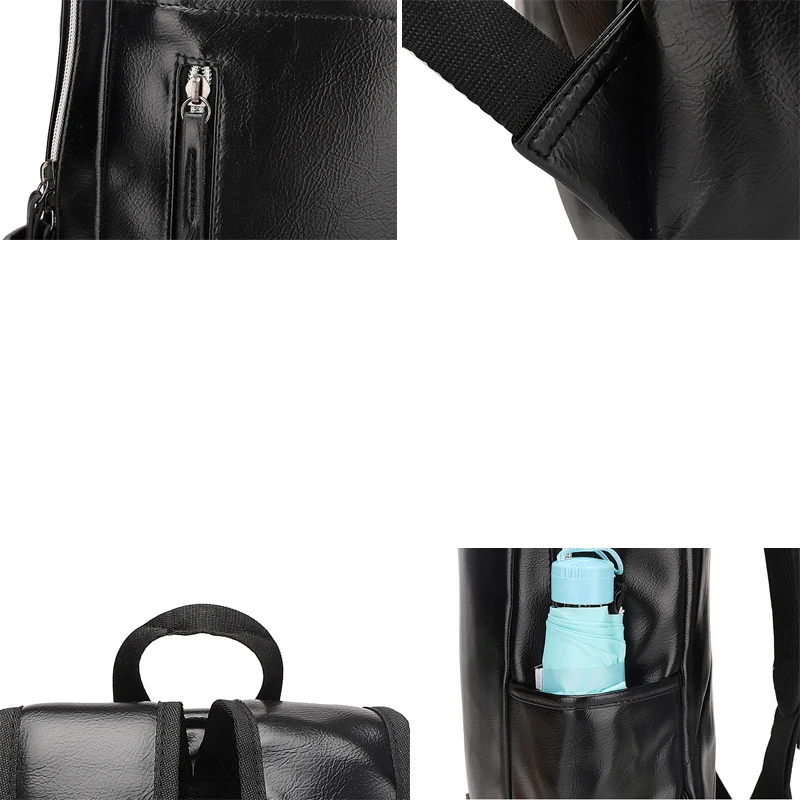 

Outdoor PU Leather Vertical Section Backpack Men Casual Large Capacity Computer Backpack Multifunction Zipper Black Shoulder Bag