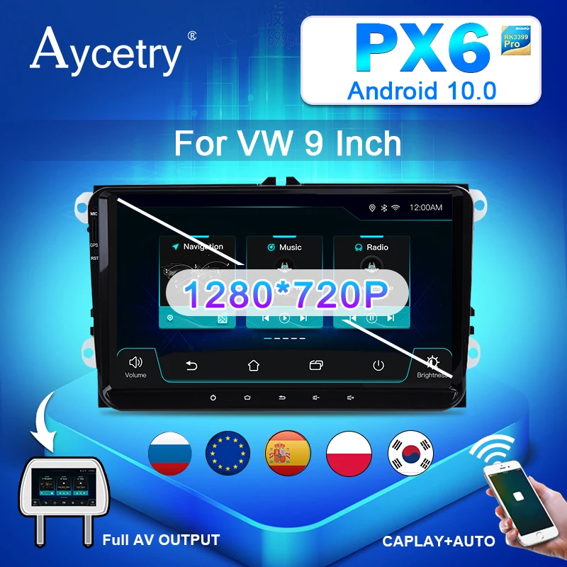 Автомагнитола PX6 4G мультимедийный плеер на Android 10 с GPS для Volkswagen/VW POLO Golf 7 6 Passat b7 b6