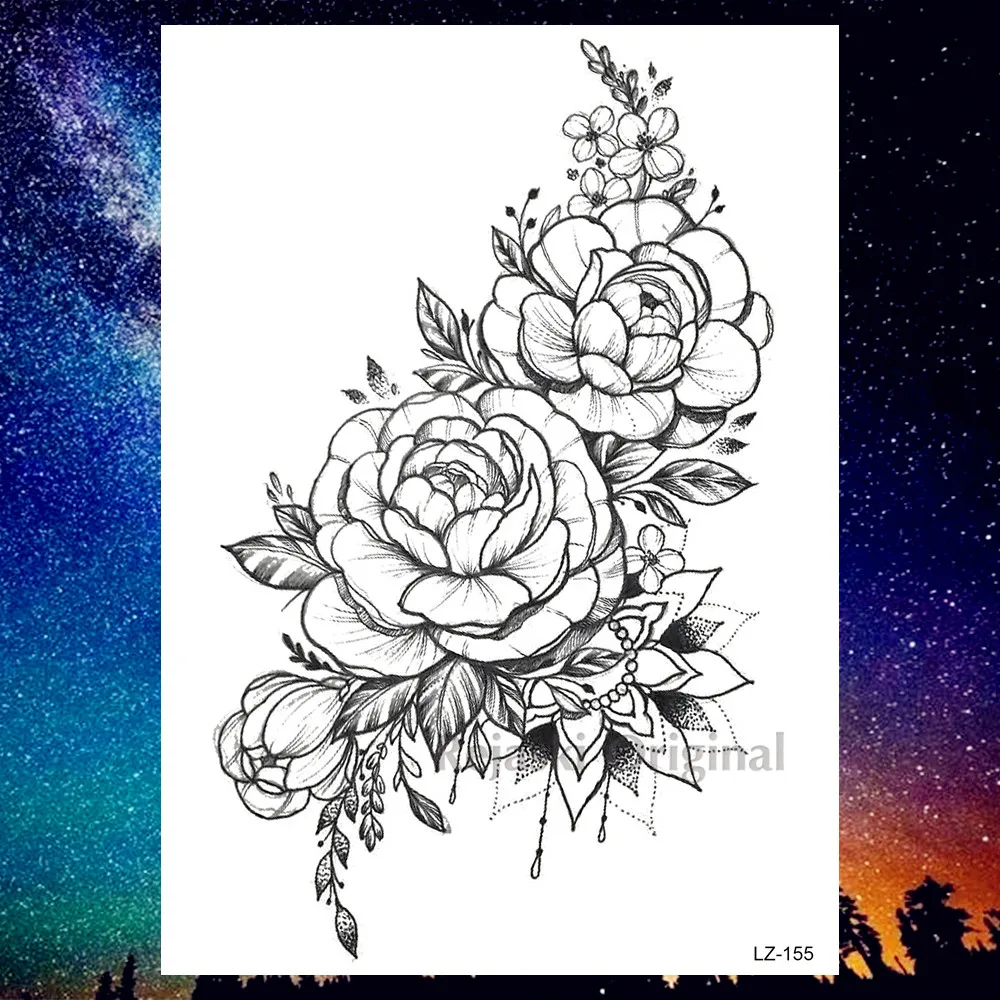 REJASKI черный серьги Henna Mandala цветок временные татуировки для Для женщин Стикеры пикантные водостойкие татуировки, боди-арт Arm талией, эксклюзивный дизайн татуировки - Цвет: PLZ155