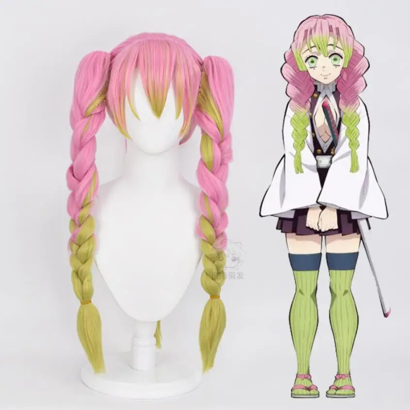 

Cosplay 73cm Pink Long Braids Wig Demon Slayer Kimetsu No Yaiba Kanroji Mitsuri Costume Heat Resistant Hair Halloween Party Wigs