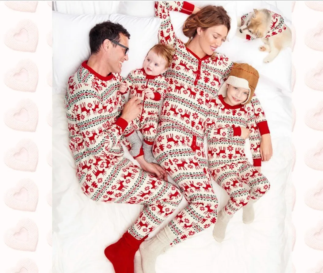 

New Christmas Cute Deer Pajamas Christmas for Families Parent-child Suit Child Baby Dad Mom T-shirt Family Outfits Bonnets