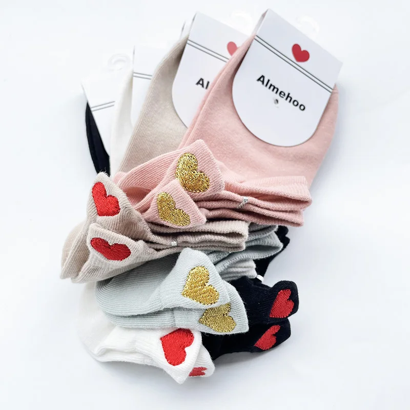 

Summer Short Heart Socks Women Cute With Hearts Pink Fashion Korea Style Girl Ankle Socks Cotton Female Chausettes Femme Meias
