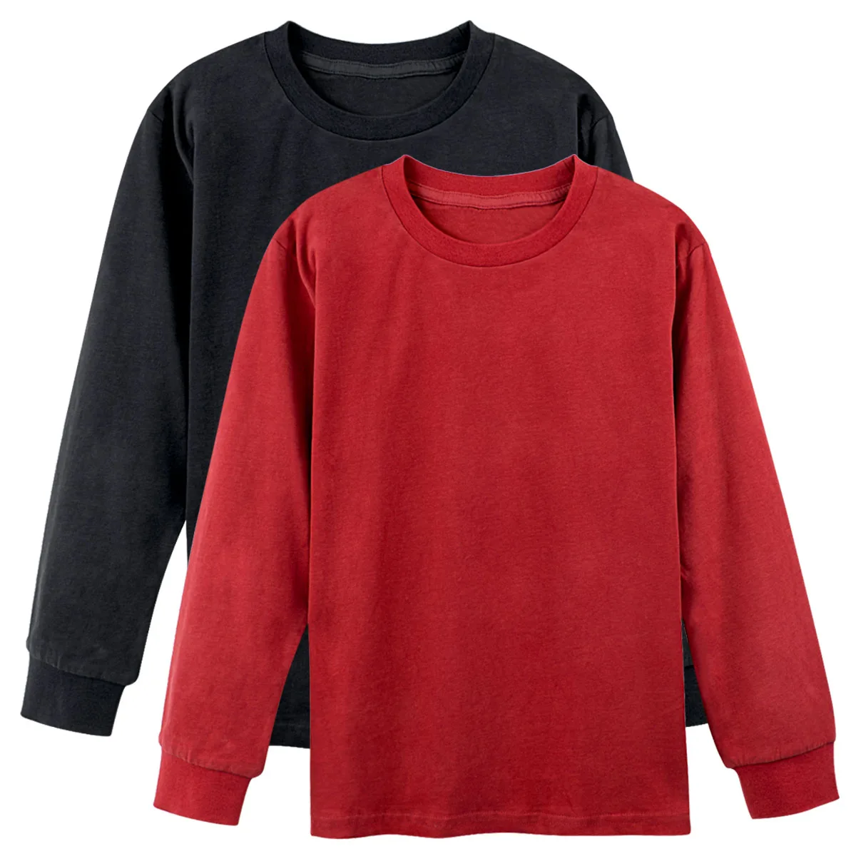 Red with Black Детские рубашки с длинными рукавами для мальчиков, простая футболка для девочек-подростков, зимние теплые Плотные хлопковые пустые майки, детская плотная футболка - Цвет: Red with Black