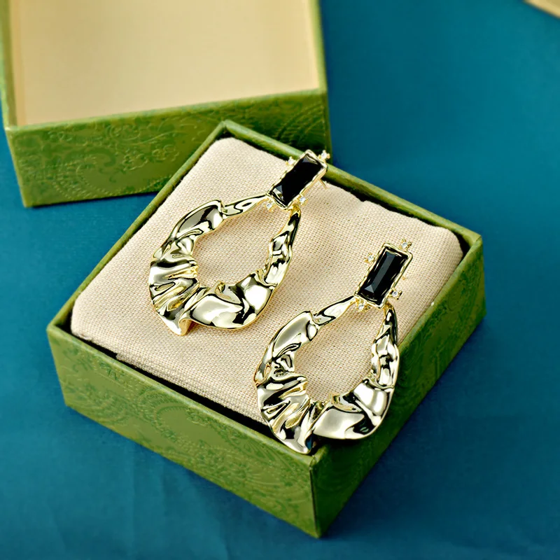 

European American Exaggerated Special Ins Earrings Drop-Shaped Metal Pleated Ear Drops Fashion Studs for Women