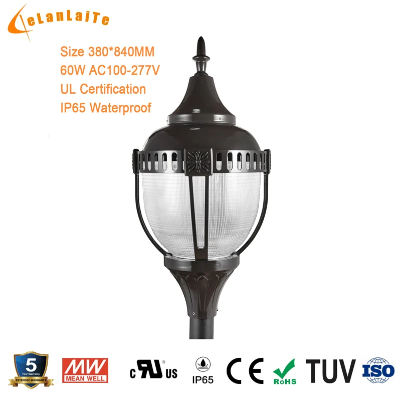 

60w outdoor area lighting led post top light cul ul saa ce rohs led garden light with 5 years warranty and IP65 Waterproof