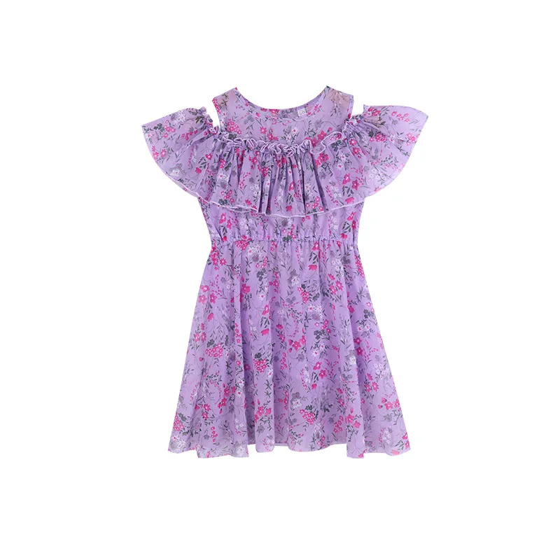 Baby Girl White Pink Purple Ruffles Drawstring Clothes Children Floral Chiffon Sleeveless Dresses Kids Clothing Bow Beach Dress | Детская