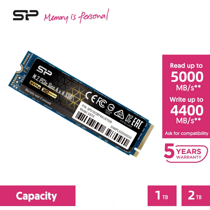 Silicon Power US70 m2 NVME SSD 1 ТБ 2 M.2 2280 PCIE 4 0 nvme 3D NAND Внутренние твердотельные диски жесткий