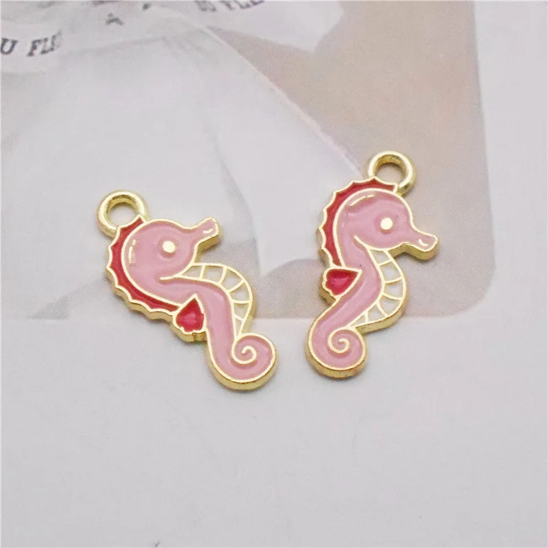 

Julie Wang 20PCS Small Enamel Sea Horse Charms Cartoon Hippocampus Alloy Animal Pendant Bracelet Jewelry Making Accessory