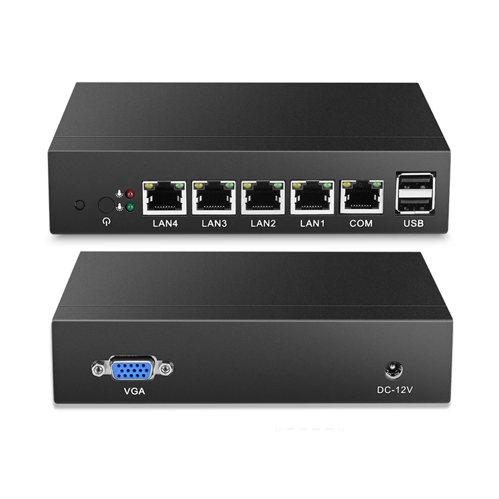 Безвентиляторный мини ПК четырехъядерный Celeron J1900 J1800 4* Gigabit Ethernet LAN маршрутизатор брандмауэр Мини компьютер Windows Ubuntu 4-RJ45 HTPC